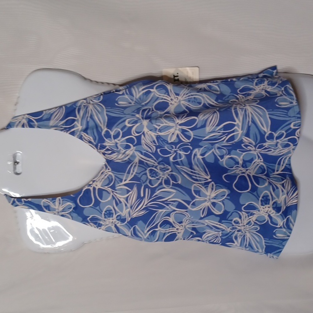 LL BEAN Women's Blue and White Halter Tankini Swimwear. Size 14
